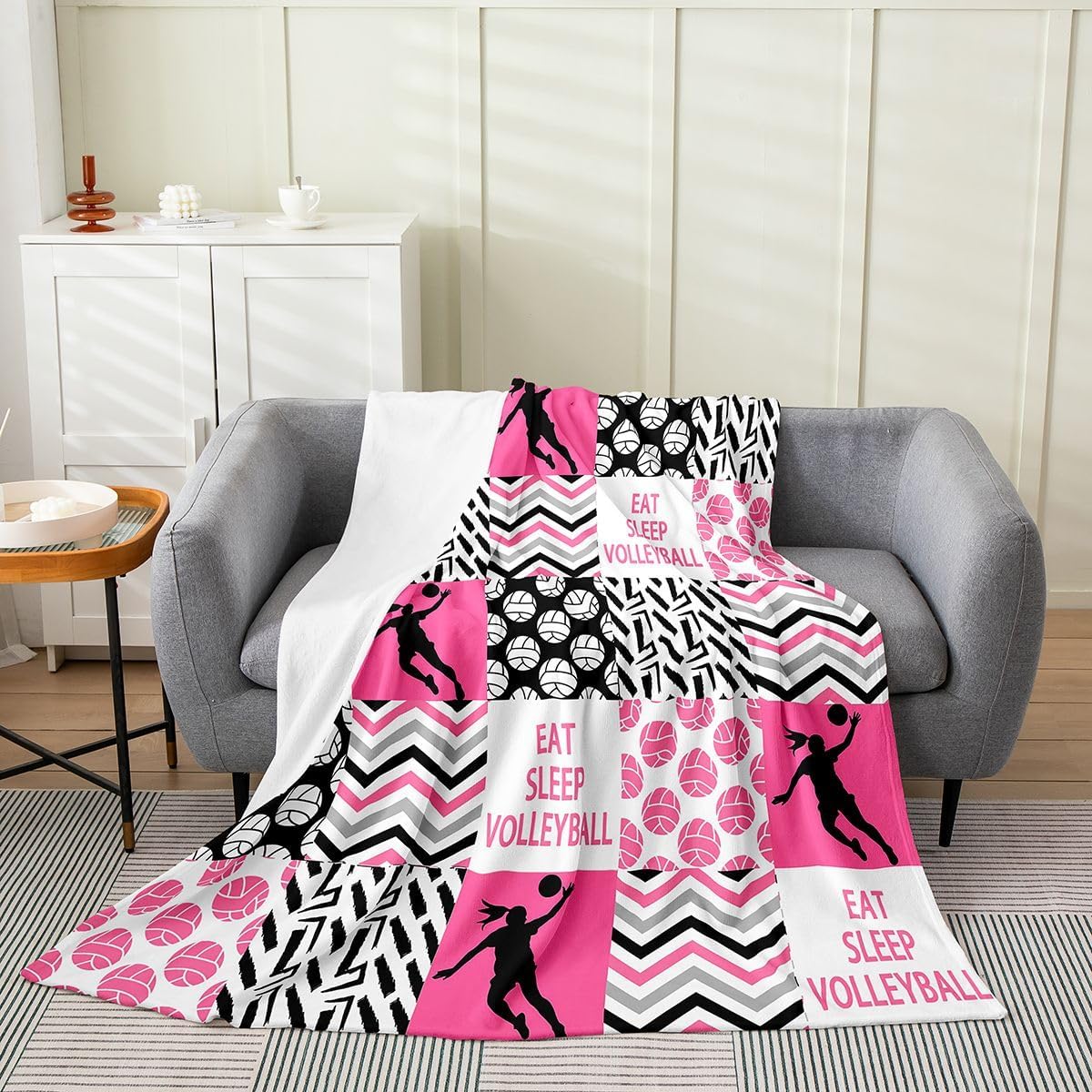 Feelyou Volleyball Fuzzy Blanket Throw 50"x60" Girls Volleyball Fuzzy Blanket Sport Game Flannel Fleece Throw Blanket Ball Pink Plush Blanket for Boys Girls Kids Adults