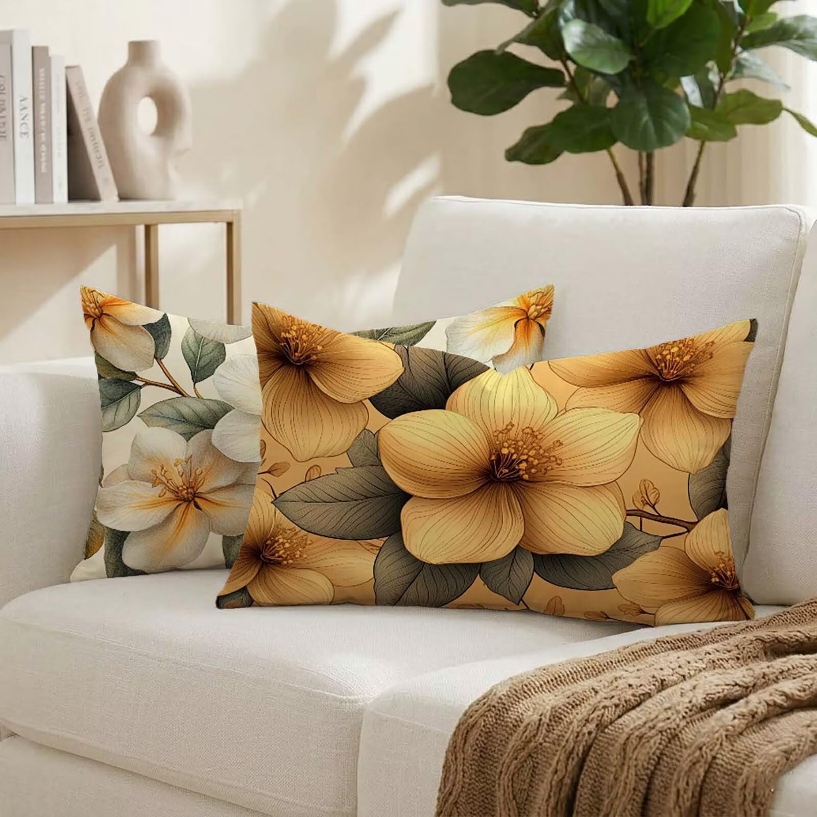 Coussin exterieur impermeable 40x80 jaune fini les taches de pluie sur le canapé
