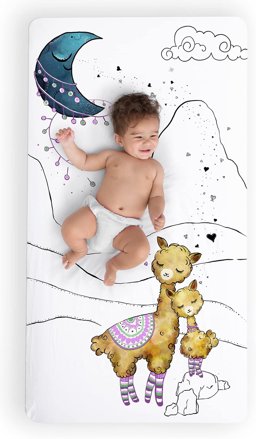 JumpOff Jo - Fitted Crib Sheet, Super Soft Breathable 100% Cotton Baby Crib Sheet for Standard Crib Mattresses and Toddler Beds, 28 in. x 52 in. - Llama and Mama