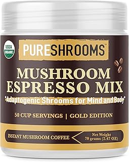 Adaptogenic Mushroom Espresso Coffee w/ Organic Lion’s Mane, Reishi & Cordyceps - Focus, Stress Relief, Energy & Immunity - Keto Friendly, Sugar Free, Super Premium Arabica & Robusta Beans, Immune Booster (Adaptogenic Espresso, 70 Grams)