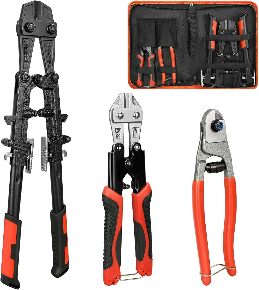 3pcs Bolt Cutter Set, 18" Heavy Duty Foldable Bolt Cutter