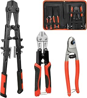3pcs Bolt Cutter Set, 18" Heavy Duty Foldable Bolt Cutter, 8" Mini Bolt Cutter, 8" Wire Cable Cutter with Storage Bag, for Cutting Locks, Steel Wire, Chains
