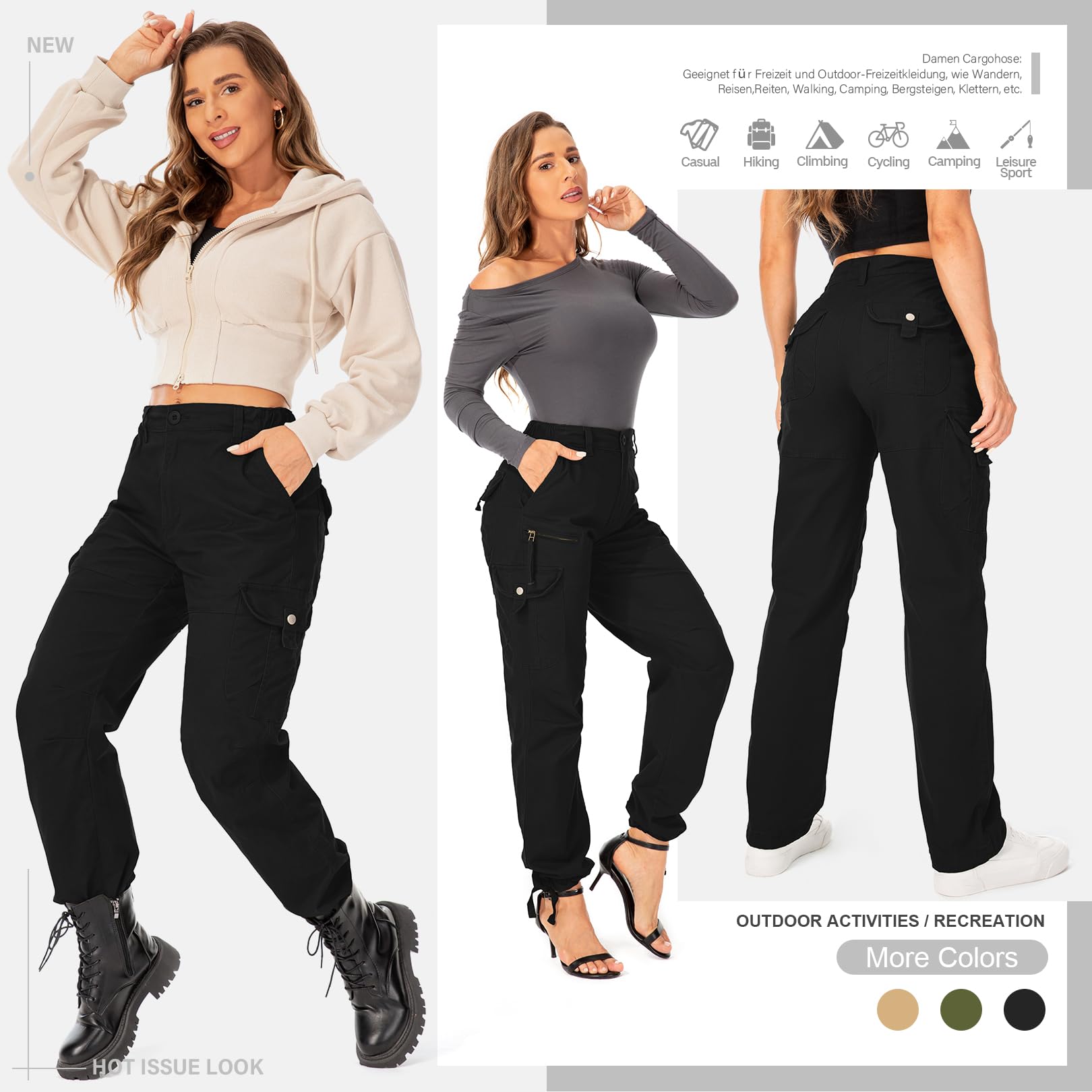 yeyity Pantalones cargo para mujer, multibolsillos, pantalones de senderismo, pantalones de trabajo, de algodón, pantalones de correr, pantalones de trekking, militares, ropa de calle