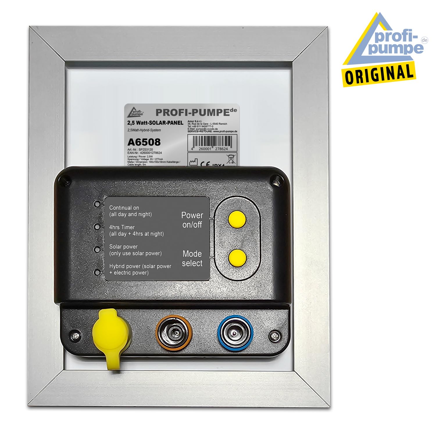 INNOVATIVES SOLAR 2,5 Watt Hybrid-System Solar-Panel 230V Netzadapter für Teichpumpen-Set Oasis 250-H-Hybrid