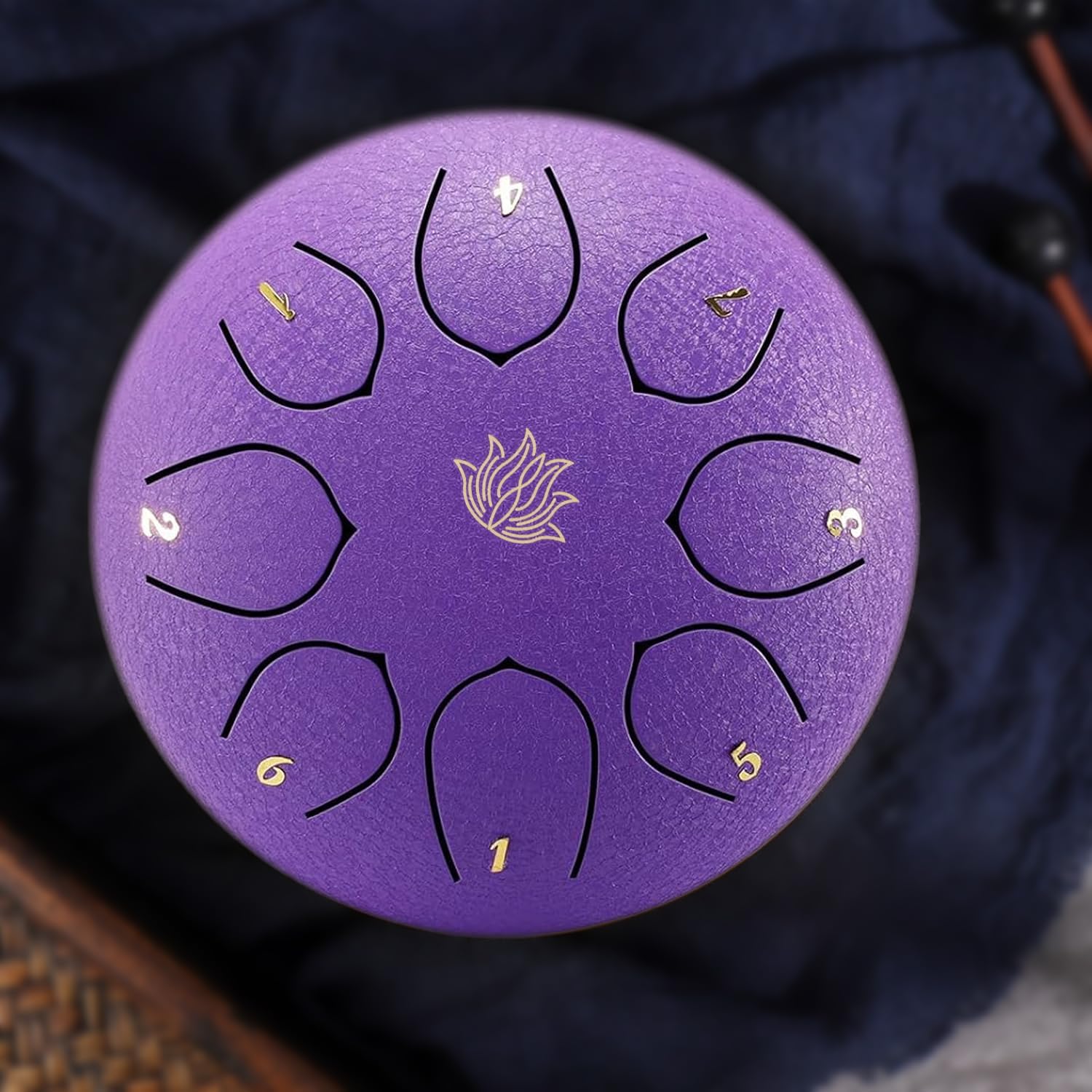 Eavnbaek Rain Chime Drum - 8 Note 6 Inch Rain Drum for Outside Garden, with Bag, Music Book, Drumsticks, Mallet Holder and Finger Paddles, Steel Tongue Drum for Gifts Yoga Education (Purple)
