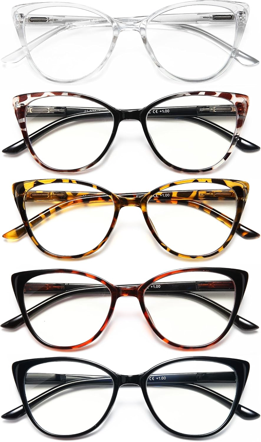 EYEURL 5 Pack Cat Eye Reading Glasses for Women-Blue Light Glasses for Woman Fashion Readers with Spring Hinge