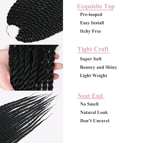 Miniatura 3 de NICETODAY Cabello senegalés trenzado de ganchillo de 24 pulgadas, 6 paquetes, rizado, negro, sintético, pre-enlazado, fácil de instalar, fiel a la