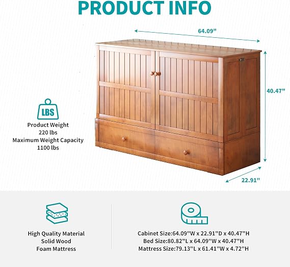 BALUS Queen Murphy Bed Cabinet with Mattress, Murphy Beds Cabinet-Cherry