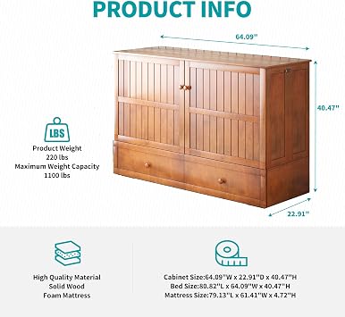 BALUS Queen Murphy Bed Cabinet with Mattress, Murphy Beds Cabinet-Cherry