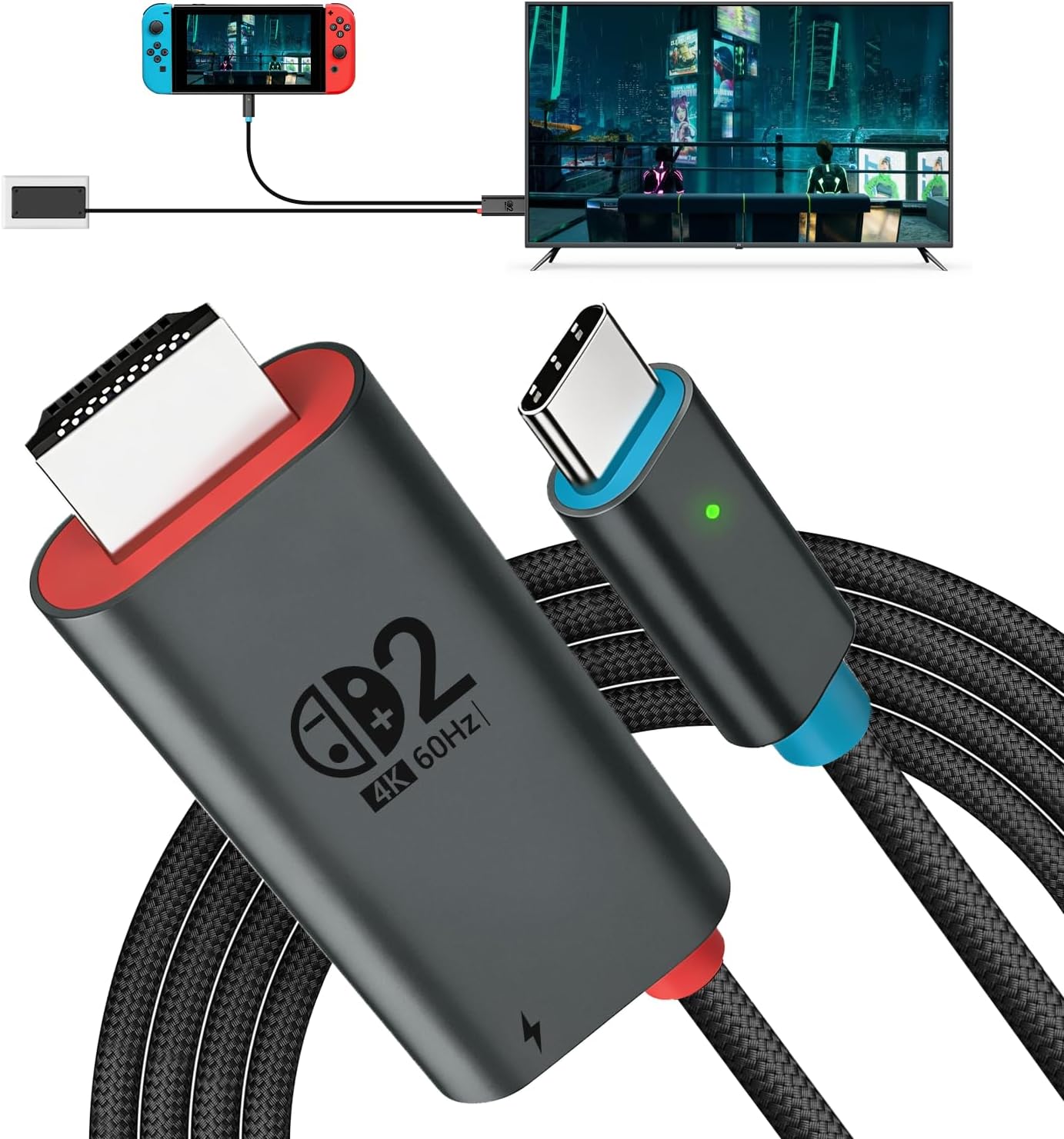 for Switch 2 Dock HDMI Adapter, 4K@60Hz, PD 100W, 6.6FT