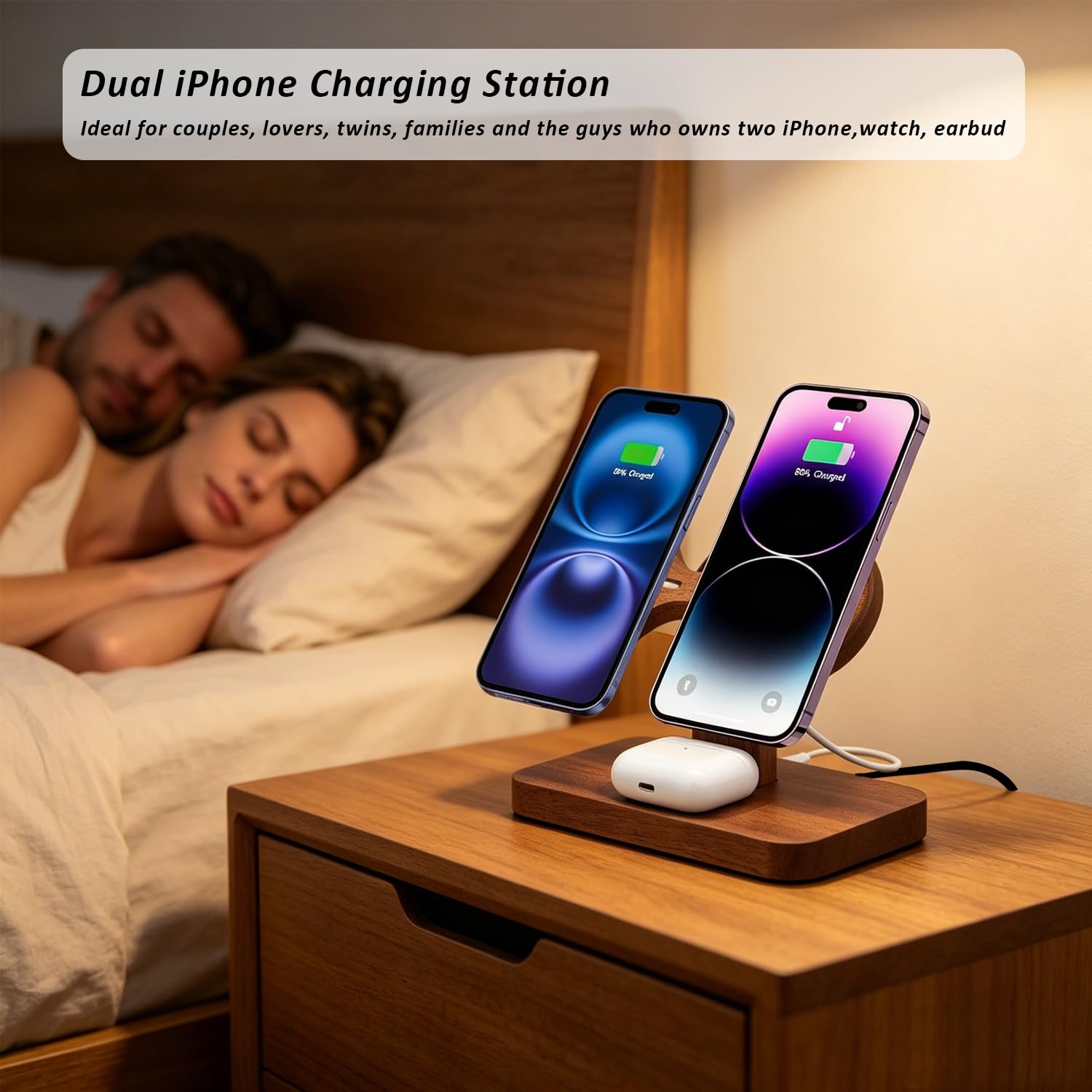 dual Phone Charging Station with iwatch Charger