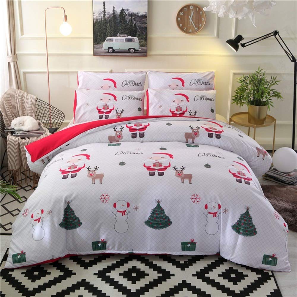 Parure de lit avec housse de couette Père Noël blanc et taies d'oreiller 150x200