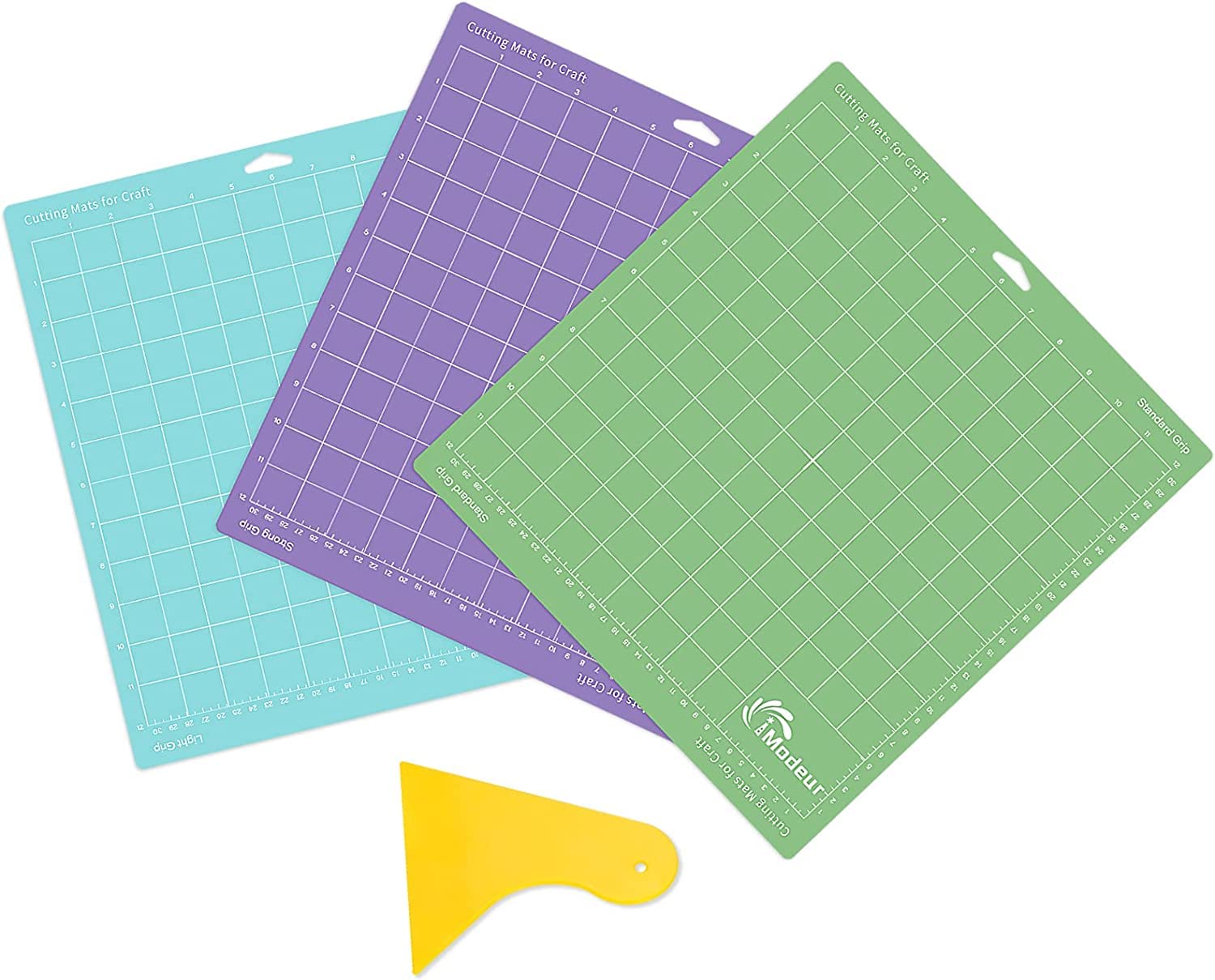 IModeur Sticky Cutting Mats for Cricut Adhesive Vinyl - 3 Packs 12'' x 12'' (30.5 x 30.5 cm, Standard Grip, Light Grip, Strong Grip) Standard Adhesive Sticky Non-Slip Durable Craft Mat