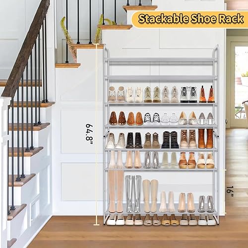 Miniatura 2 de SLEEPING LAMB Zapatero largo de 4 niveles para armario, estante ancho apilable para zapatos con capacidad para 30 pares de almacenamiento bajo de