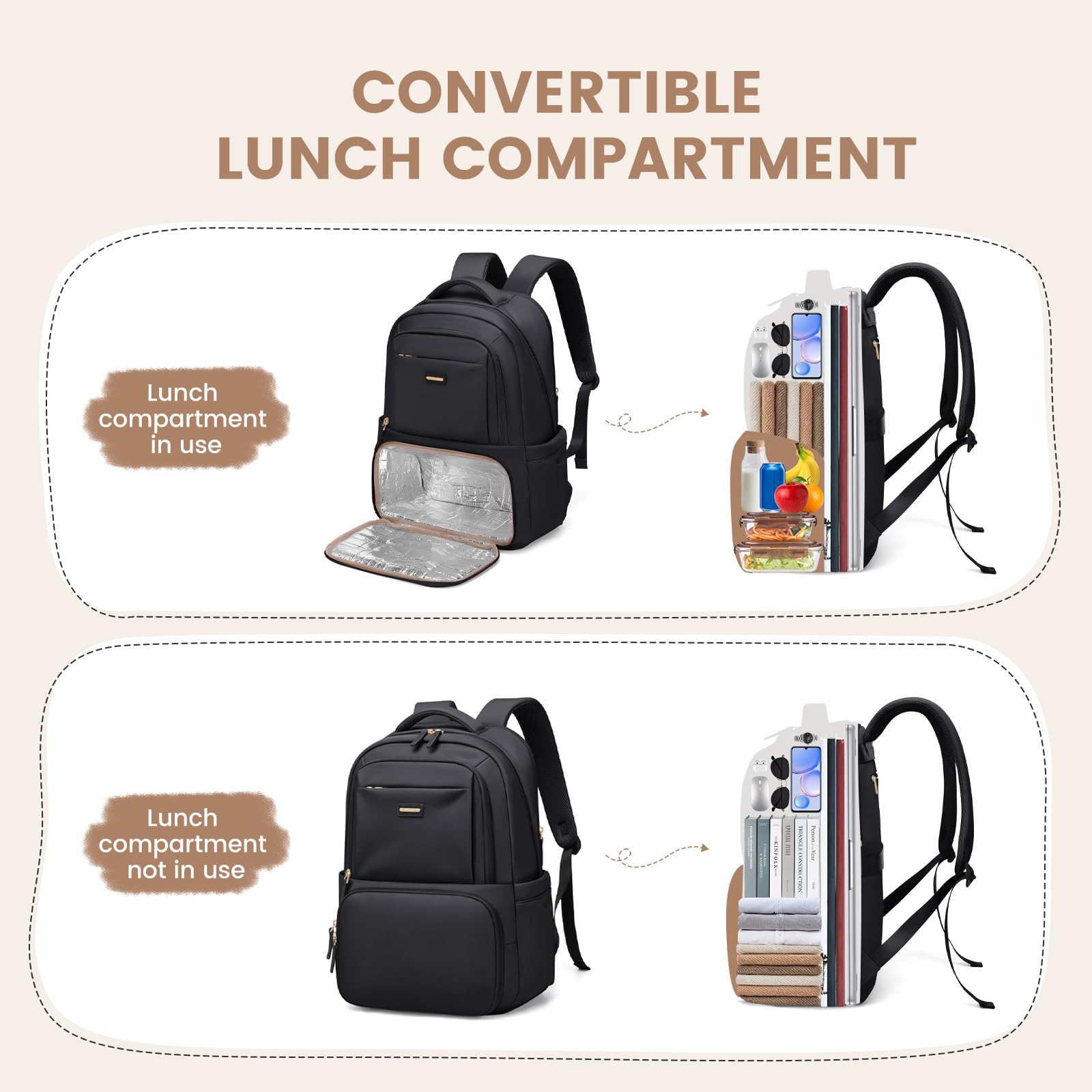 GOLF SUPAGS Lunch Rucksack, 16 Zoll Laptop Rucksack Schulrucksack mit Lsoliertes Kühltasche für Arbeit Reisen Schule Picknick Uni