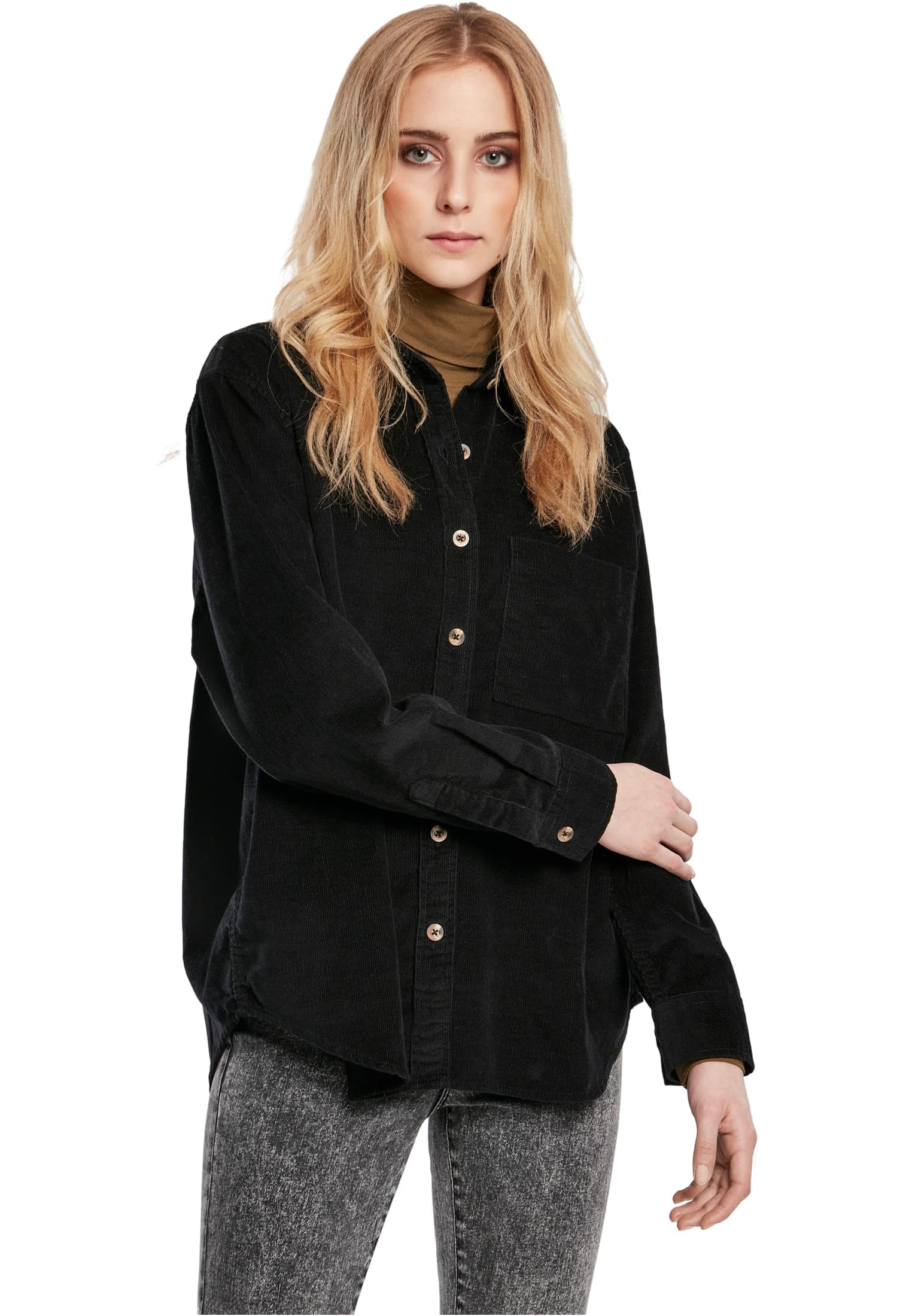 URBAN CLASSICS Langarmhemd Damen Corduroy Oversized Shirt