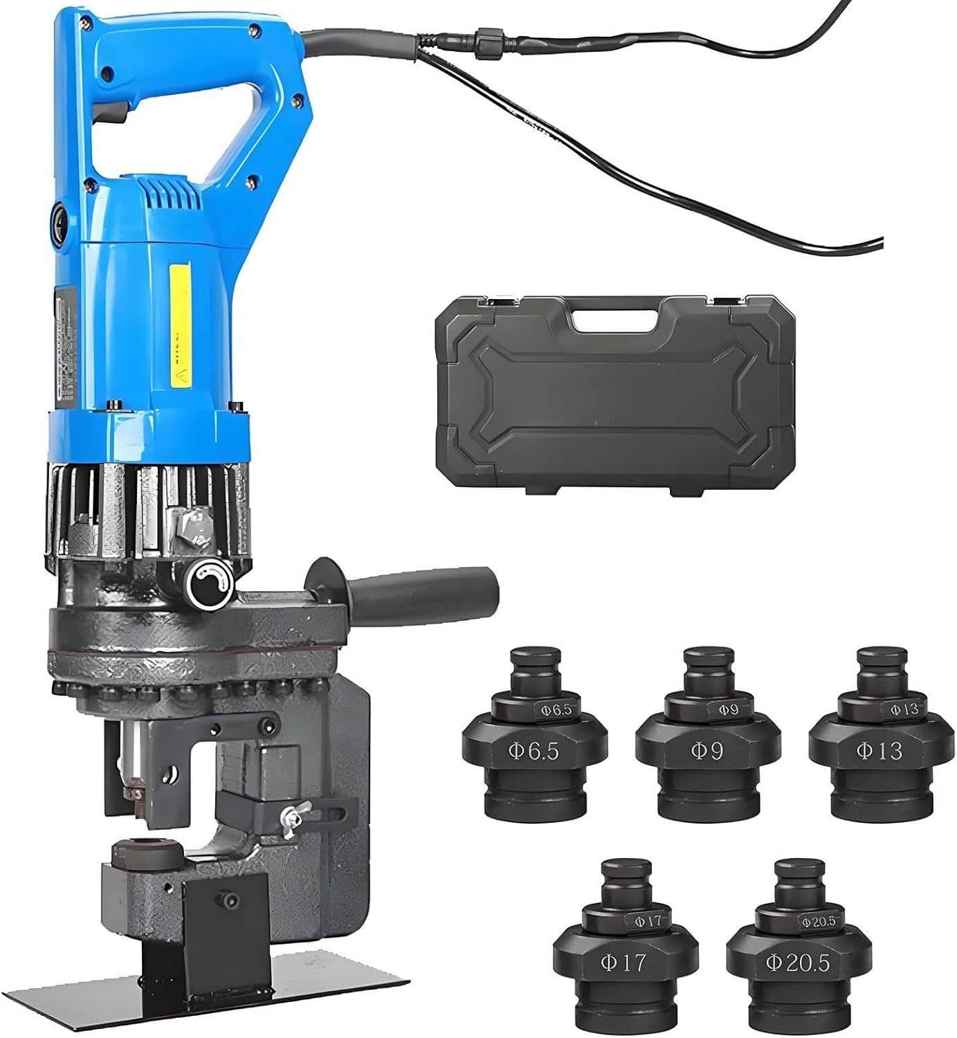Electric Handy Hydraulic Hole Puncher 6mm Knockout Punch Tools 5 Dies Set, for Punching in Steel, Iron, Aluminum, Copper, and Other Sheet Materials Channelsteel 1300W(Channelsteel)