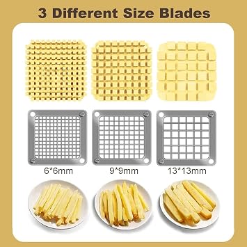 3 Blades Automatic Potato chip Cutter, Electric French Fry Machine, Output 200-300Kg/H, one Button Switch, Commercial Stainless Steel Fruit/Vegetable Cutter