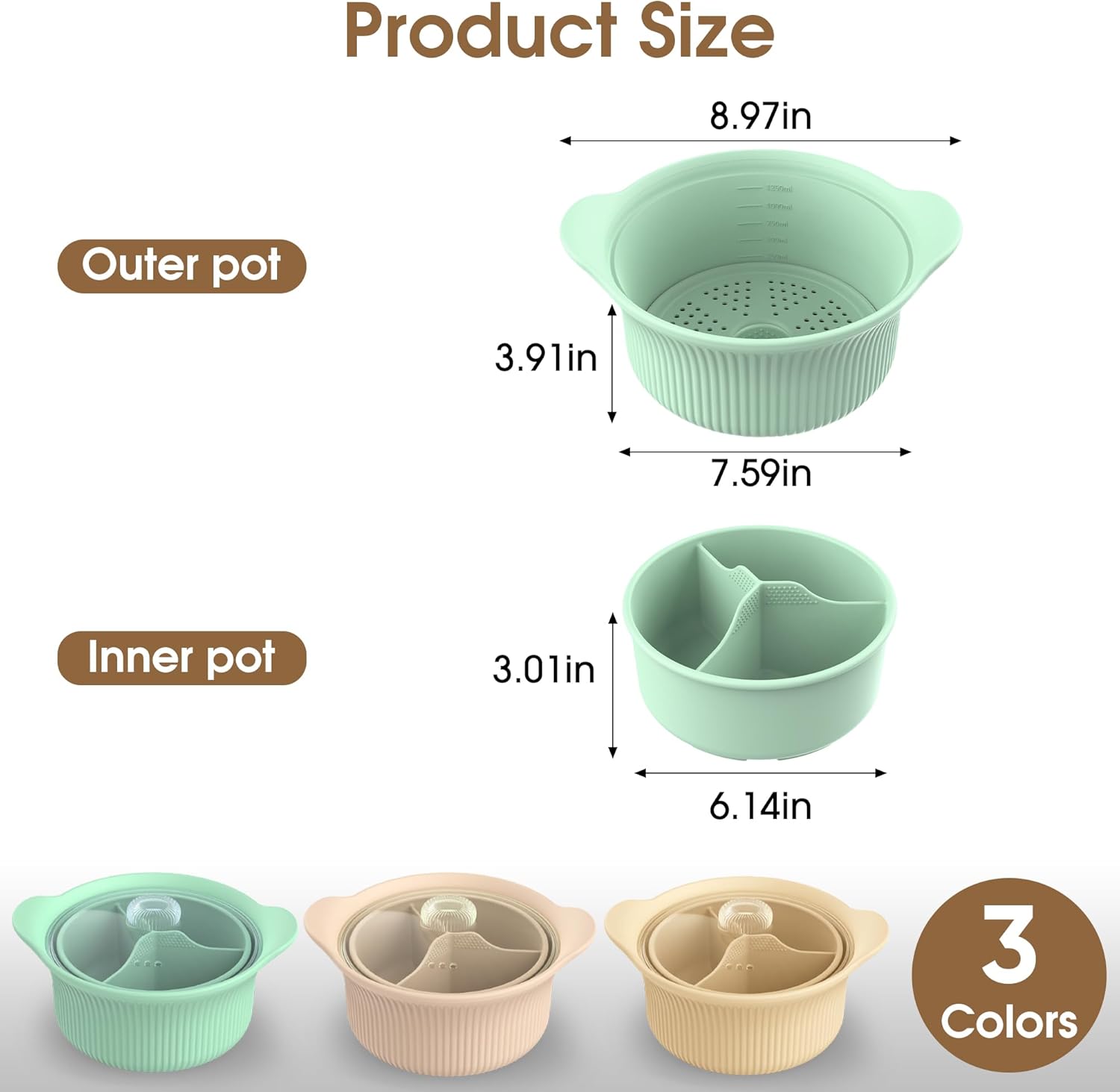 42oz Microwave Silicone Steamer 3 Compartmented for Vegetables/Fish/Baby Food, 4 in 1 Microwave Pot with Handle, Lid, Basket, Recipe ,Oven & Dishwasher Safe, Easy Clean, Korea Design 100% Food Grade (Pink)