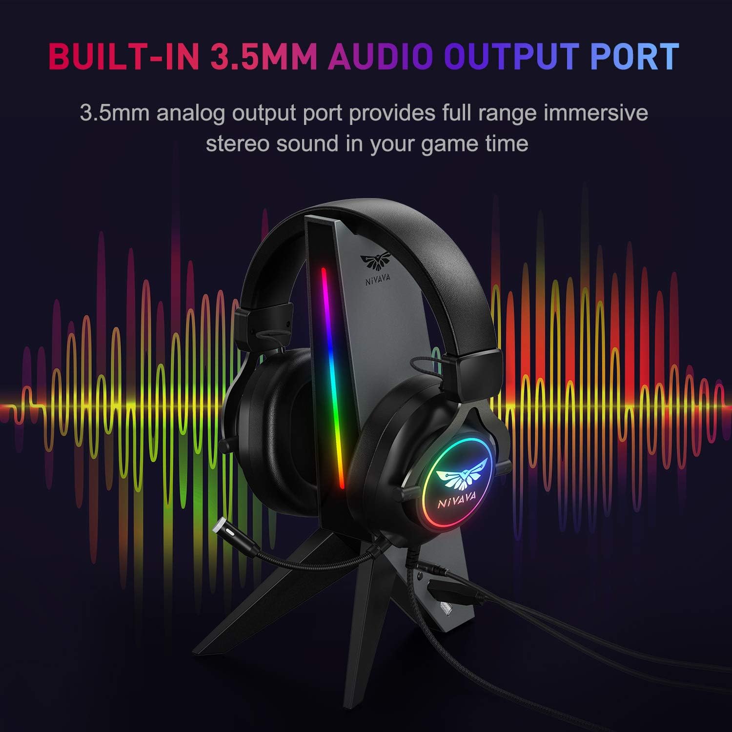 Review Product Nivava C8 RGB Headphone Stand, Gaming Headset Stand Holder with 3.5mm AUX 2 USB Ports for Gamer Gaming PC Accessories Desk (Gray)