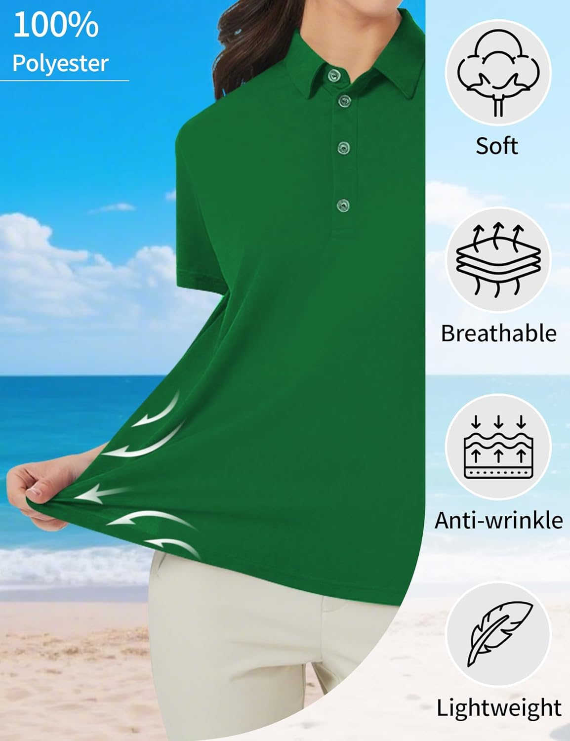 Women's Polo Shirts UPF 50+ Casual Work Quick Dry 4 Buttons Short Sleeve Collared Golf Shirt XS-4XL - Image 5
