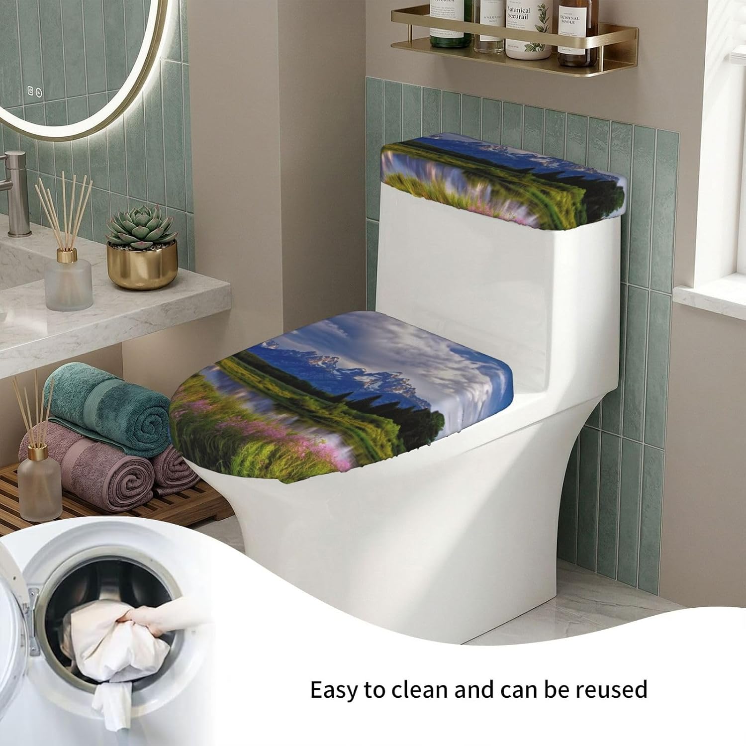 Grand Teton National Park Toilet Tank Cover And Toilet Lid Cover Set Stretch Bathroom Toilet Lid Seat Cover