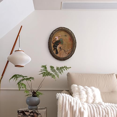 Miniatura 6 de Zelvix Arte ovalado enmarcado de resina en relieve, arte de caligrafía floral y de pájaro para colgar en la pared, marco ovalado de 8 x 10,