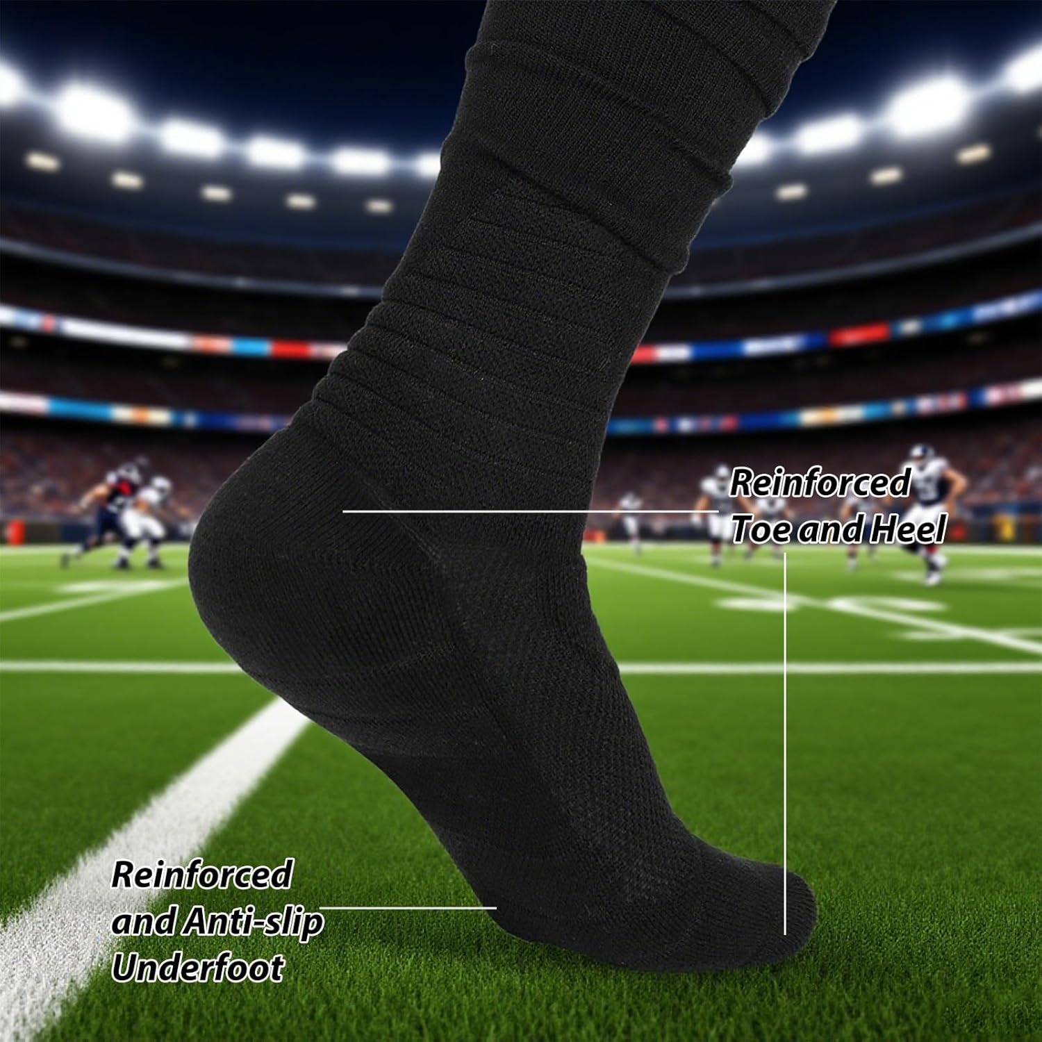 Finerview Scrunch Football Socks 2 Pairs, Extra Long Padded Sports Socks for Men & Women - Image 5