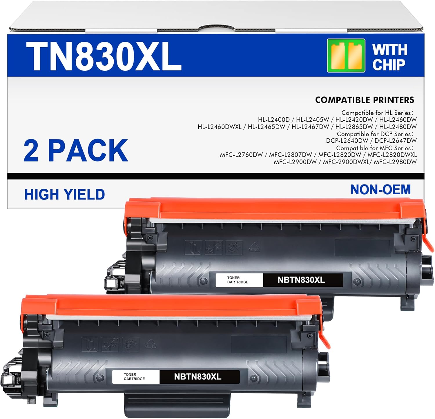 ECHALLENGE TN830/TN830XL compatible toner cartridges (2x black) for HL-L2460DW HL-L2405W