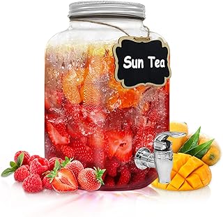 Amgkonp 1 Gallon Glass Drink Dispensers for Parties,1 Pack Beverage Dispenser with Chalkboard,Laundry Detergent Dispenser-...