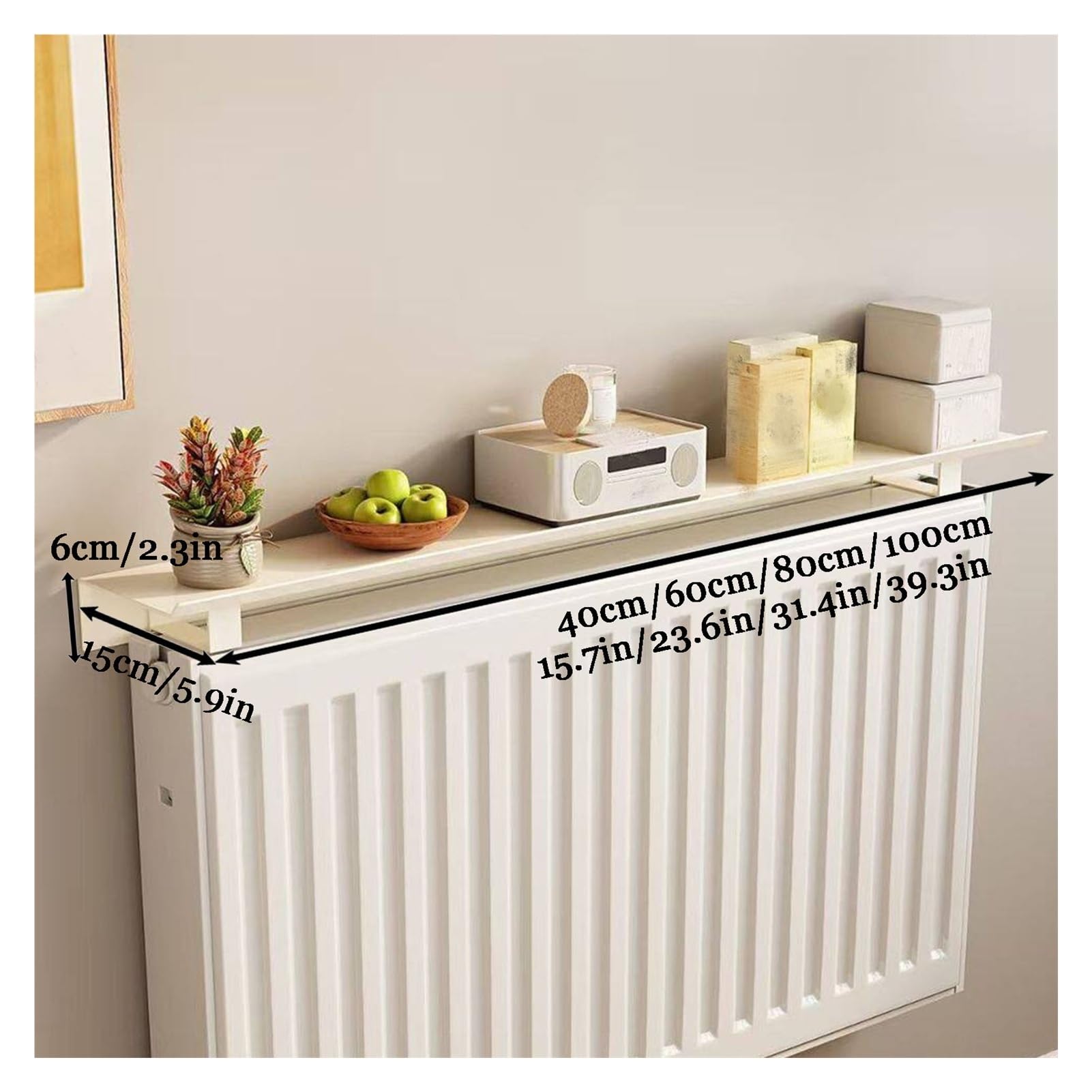 Console per Termosifoni, Ripiano Multifunzionale da Appendere Sopra Il Termosifone Pannello Portaoggetti per Libri Documenti Senza Forature Per Camera (15.7in/40cm)