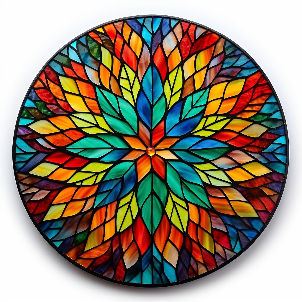 DIY Stamped Cross Stitch Kits Stained Glass Mandala Flower for Beginners Easy 11CT Needlepoint Embroidery Counted Cross Stitch Kits Art Craft Wall Decoration and Gift 35x35cm(2)