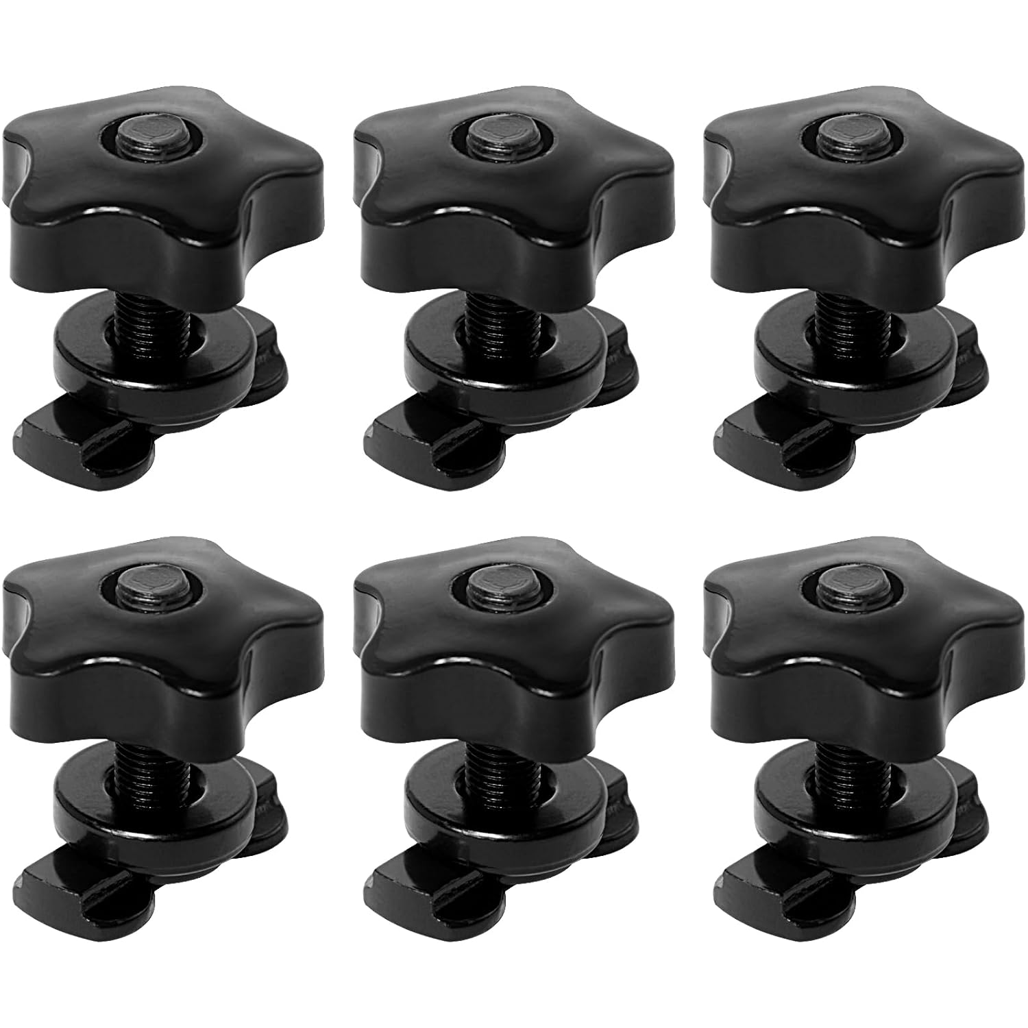 L Track Threaded Stud Fittings L-Track Double Lug Threaded Stud Nut Fitting with Knob, Used with L Track Rails, 1.6" Bolt Height, Pack of 6