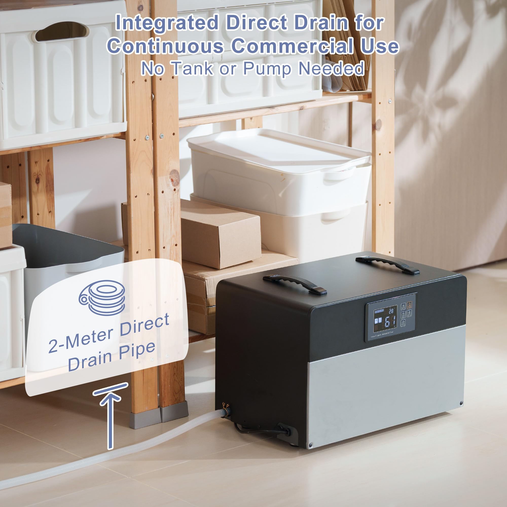 Deumidificatore Industriale Professionale Intelligente: 90L/Giorno Scarico Continuo Antimuffa per Grandi Ambienti fino a 200㎡Portatile per Casa Stanza Hotel Magazzini Cantine Garage