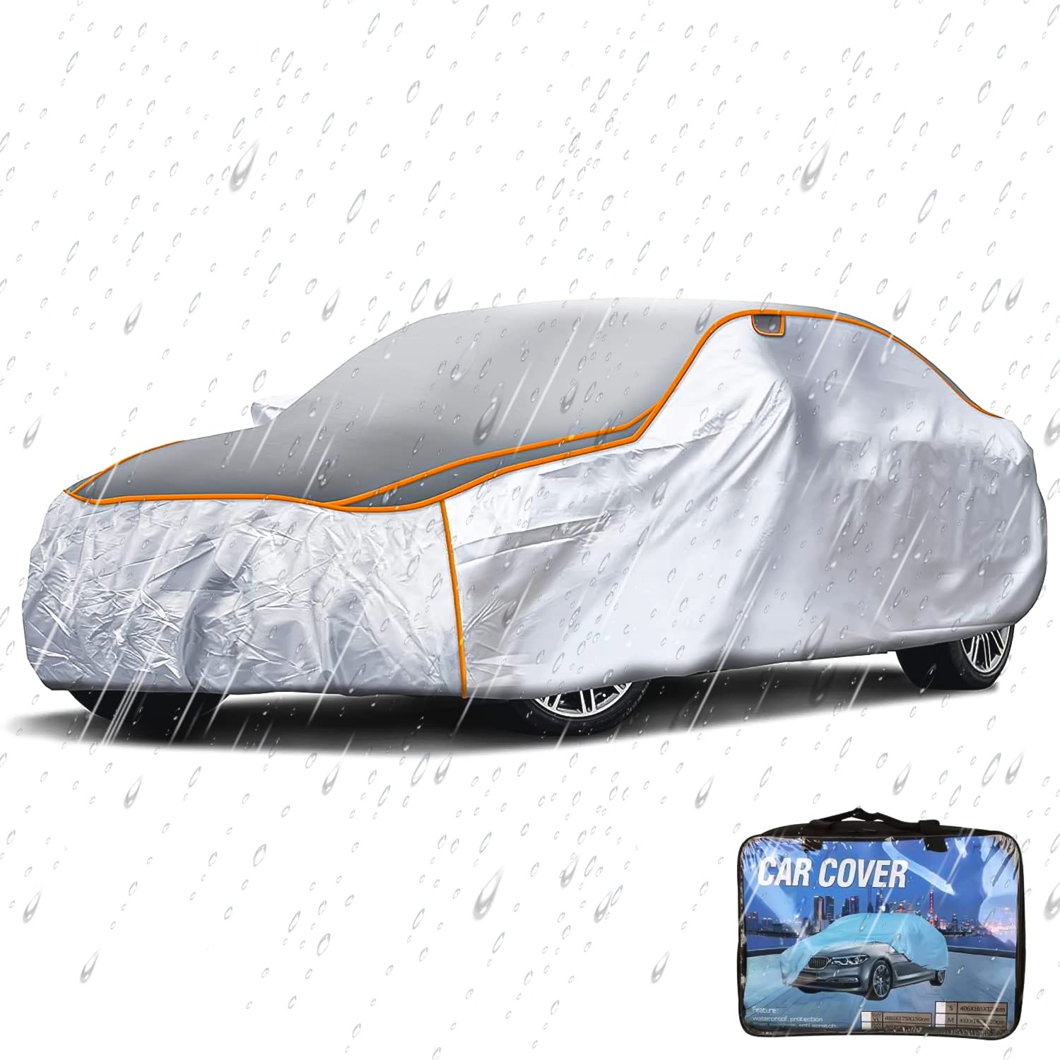 Photo 1 of Uuoeebb Car Cover Waterproof All Weather Rain Snow Sun UV Hail Protector for Automobiles, Outdoor Full Exterior Cover Automotive Accessories, Unilvesal Car Cover Fit for All Sedan (170")