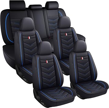 Car Seat Covers 7 Seats for Subaru Ascent 2019-2026, Waterproof Durable Leather Vehicle Cushion Covers, Breathable Full Coverage Seat ProtectorStandard,Black Blue
