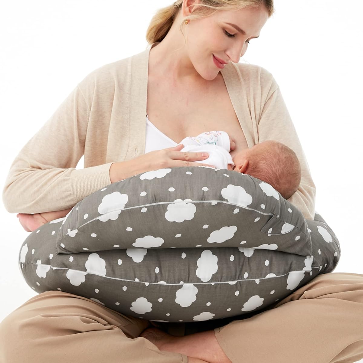 momcozy Nursing Pillow With Breastfeeding - Ergonomic Support & Original Security Fence to Baby' Safety - Making Breastfeeding Easy and Comfort for Mom & Baby - Removable Cotton Cover, Gray