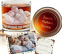 Memento Personalized 11oz Whiskey Glasses for Men & Dad - Photo Engraved Bourbon Glass, Etched Monogram Custom Gift for Birthday Christmas Retirement