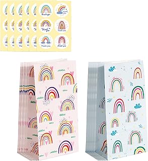 30PCS Gift Bags, Party Favor Bags, Paper Party Bags, Small Paper Bags, Birthday Party Bags for Kids Party Gift Bags Small, Kraft Paper Loot Bags Sweet Bags Goodie Bags Candy Bags Treat Bags Wrapped Bags Gift Wrap Bags, Wedding Favor Bags, Kids Party Bags for Birthday Wedding,Party Celebrations with 36Pcs "Thank you" round stickers.