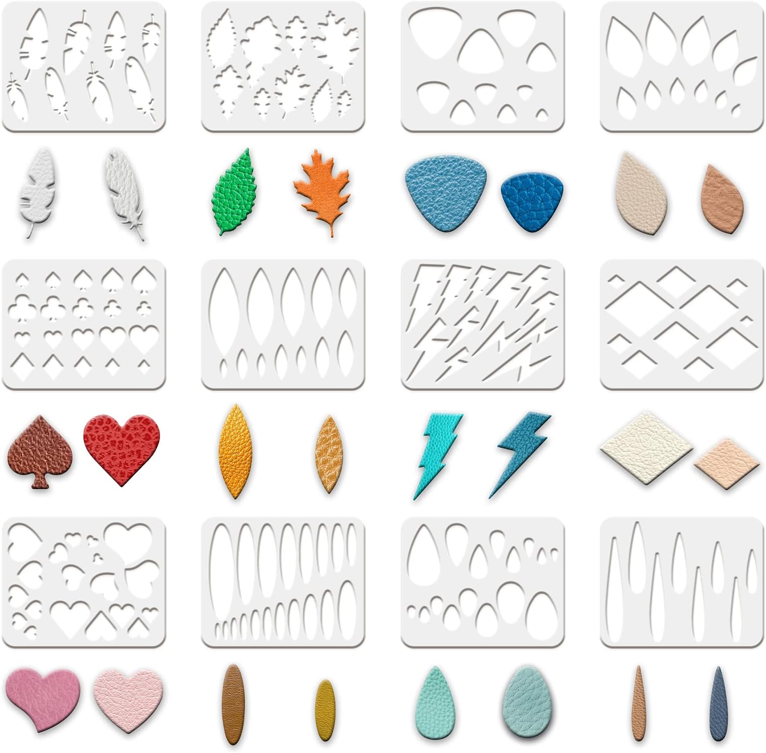 FINGERINSPIRE 12Pcs Reusable Earrings Making Template, Leather Earring Templates 10x8 inch Plastic Cutting Stencil with Differnt Patterns for Earrings Making Jewelry DIY Crafts Favors