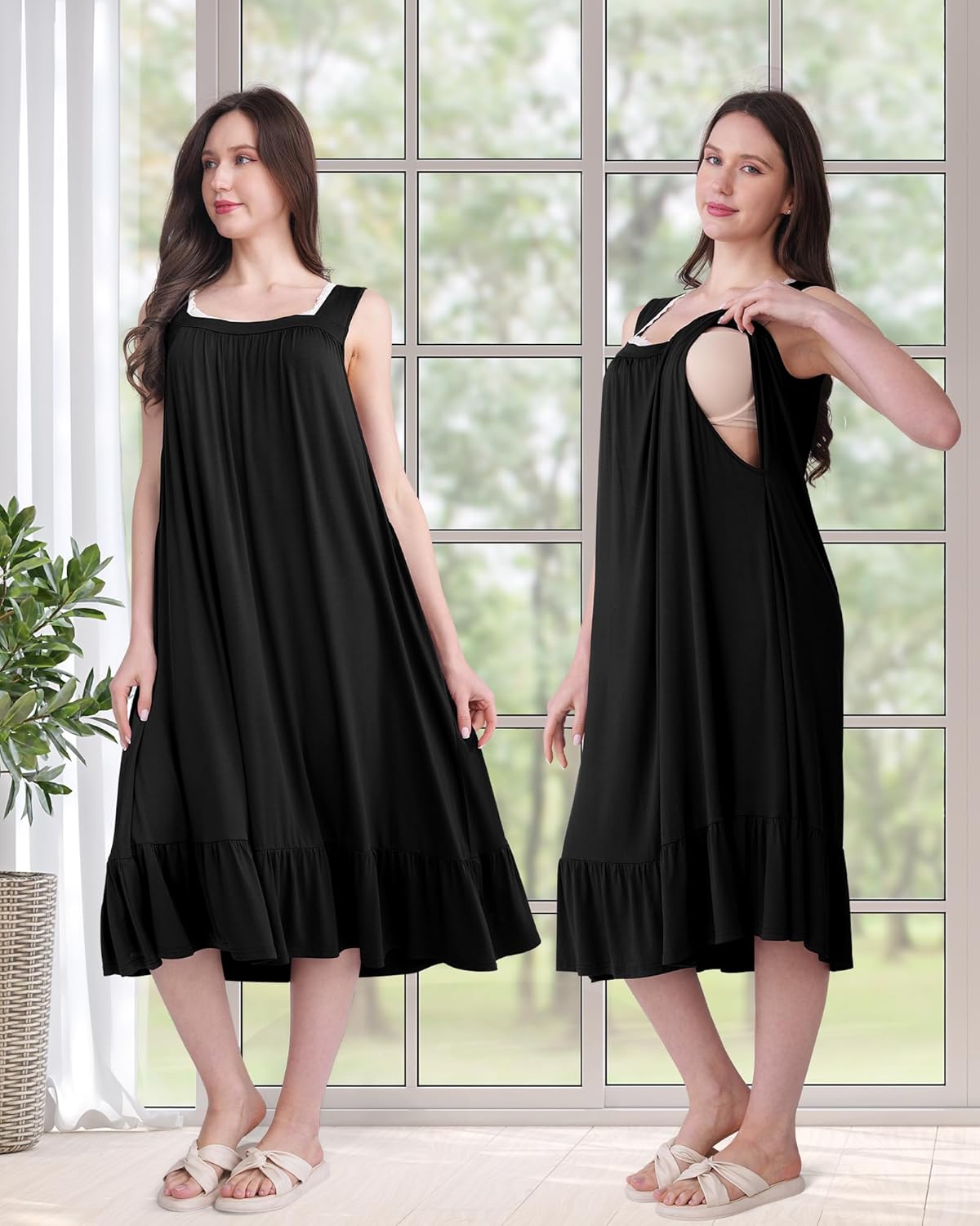 2 Pcs Lace Maternity Nursing Nightgown and Robe Set for Women Nursing Pajamas Gown Breastfeeding Pjs for Hospital