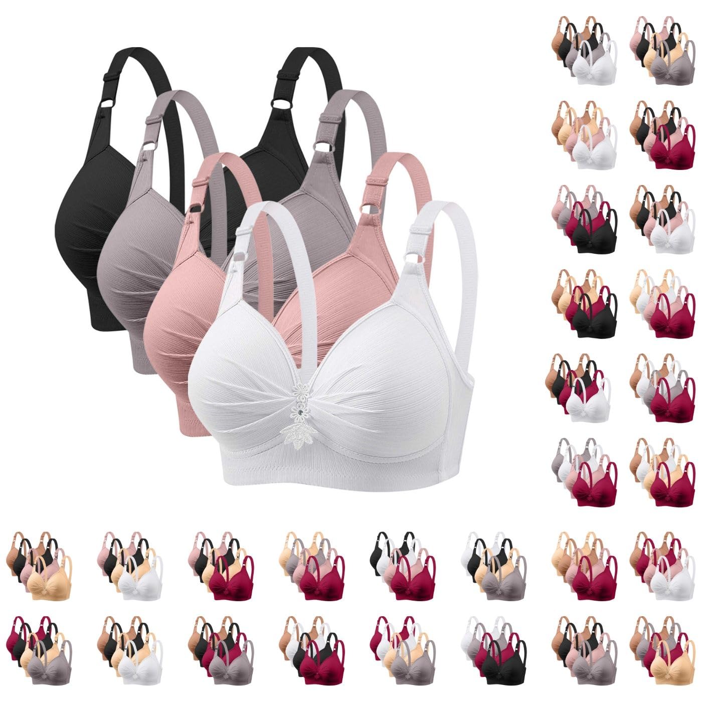 4 Pack Bras for Women 2024 Full Support No Underwire Seamless Wireless Breathable Everyday Bras Plus Size Push Up Bra