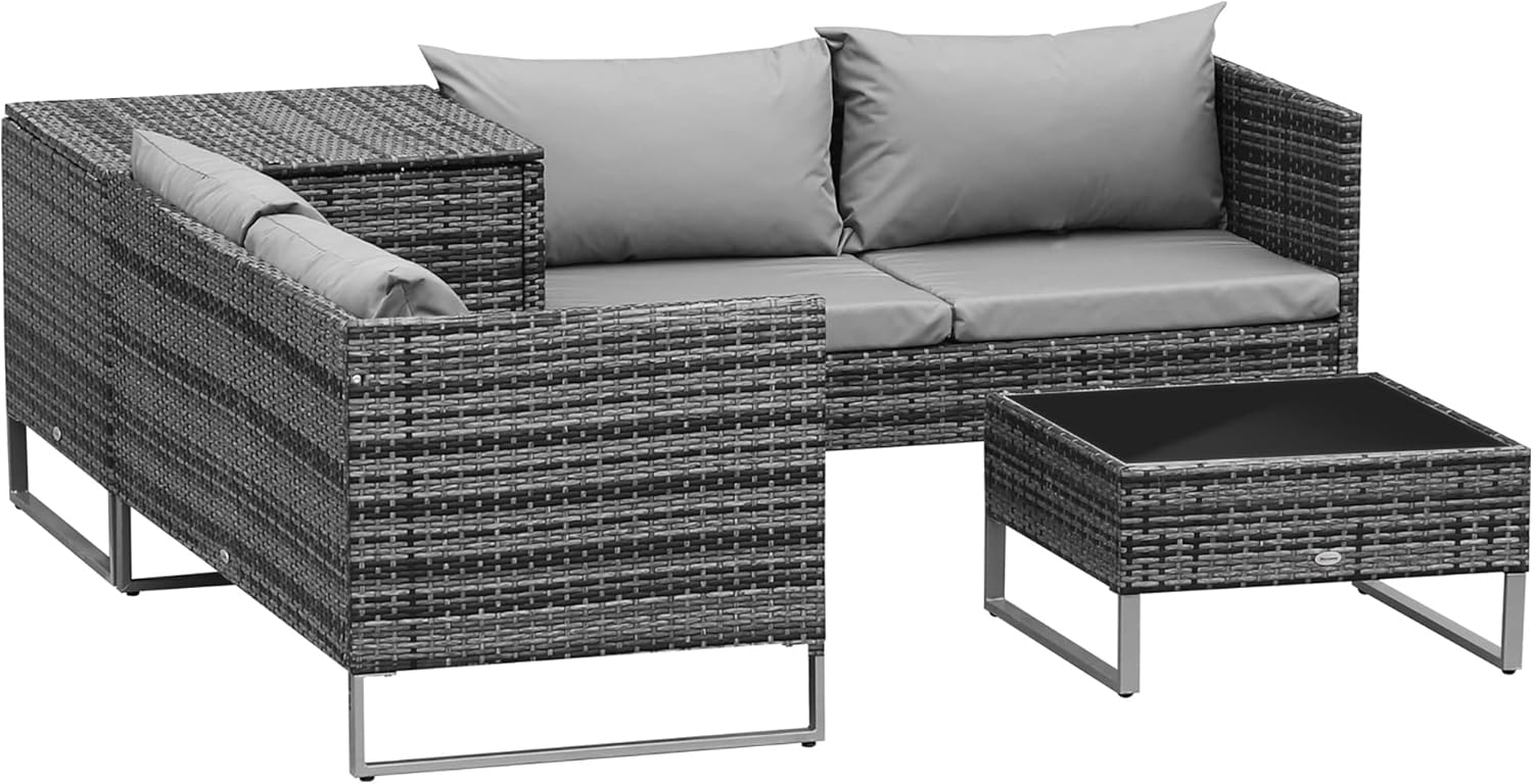 Outsunny Patio Furniture Set, 4 Piece Outdoor Sectional Sofa Rattan