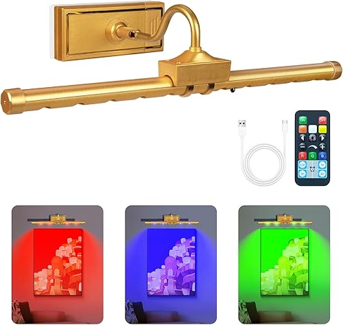 Luces de imagen recargables con control remoto, luz RGB regulable de 16 pulgadas para pinturas, luz de imagen inalámbrica con temporizador para