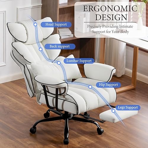 Miniatura 6 de Furniliving Silla de oficina grande y alta de 400 libras, silla de escritorio ejecutiva para oficina, asiento ancho, reclinable, ajustable, soporte