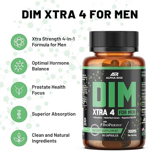 Miniatura 2 de Suplemento DIM prémium para hombres  Bloqueador de estrógeno e inhibidor de la aromatasa  Diindolilmetano, extracto de raíz de ortiga, glicinato de