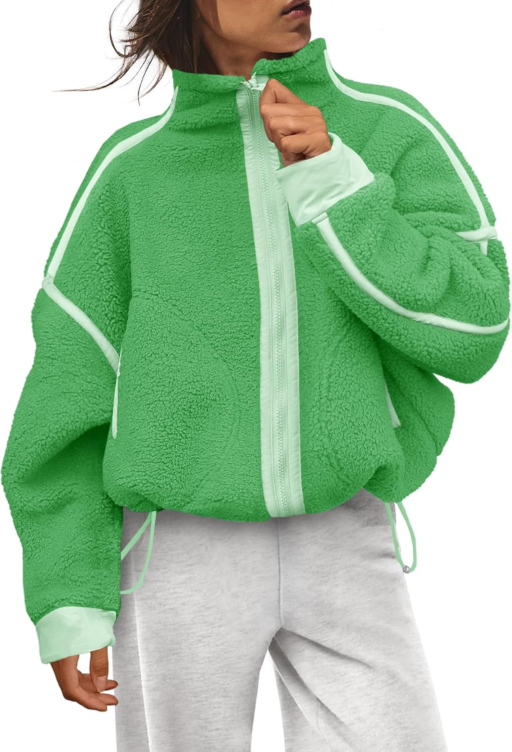 Nirovien Womens Oversized Fleece Jacket Zip Up Sherpa Jackets Warm Winter Coats with Pockets Fuzzy Outerwear