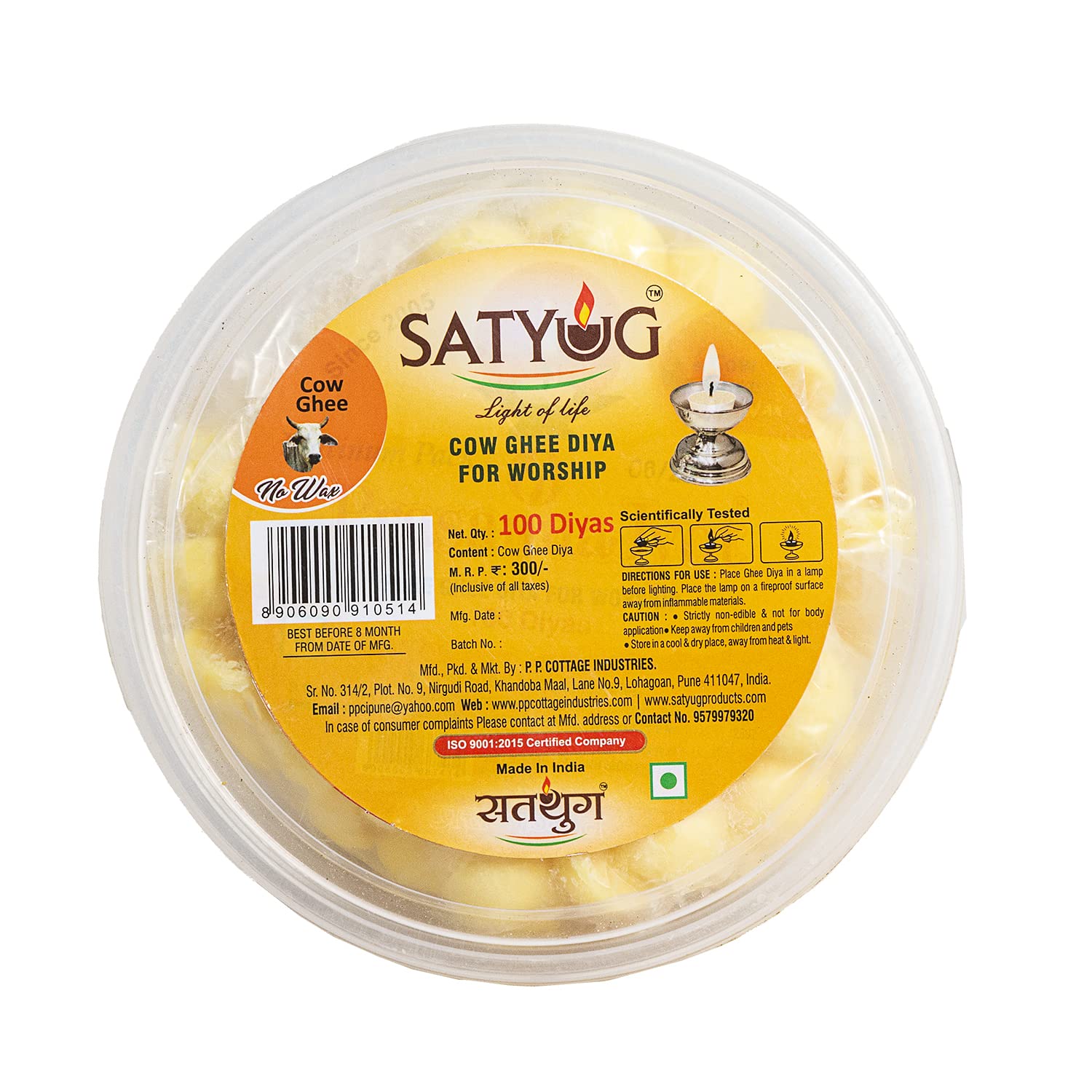 SATYUG Pure Cow Ghee Diya | Pack of 100 Nos | Wax Free | Jyot Batti for Pooja Aarti | Special Occasions & Festival | Handmade Ghee Diya Batti | Pure Cow Deepak