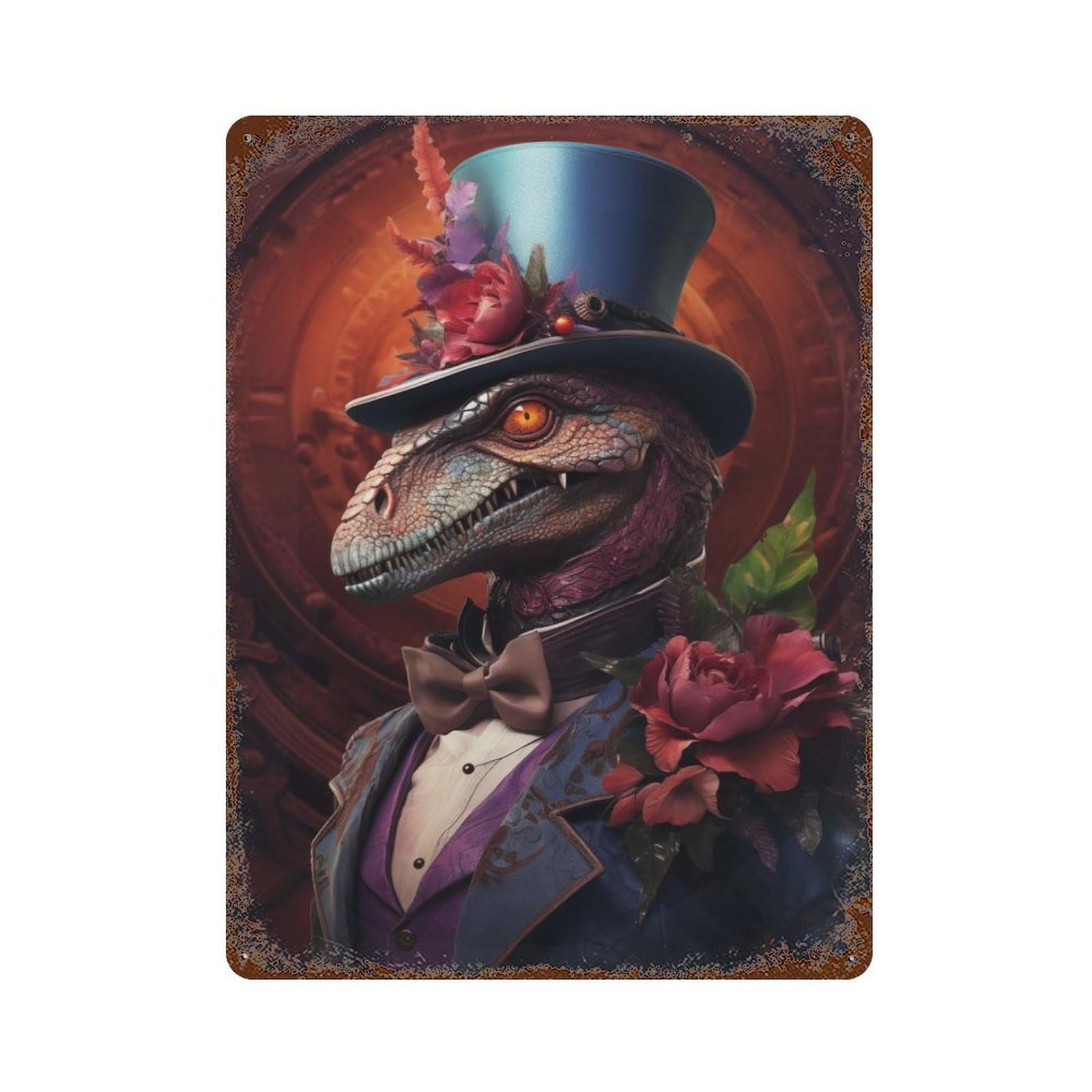 The Dapper Dino Rusty Metal Tin Sign 15.7"x11.8", Ideal for Farmhouse, Kitchen And Entryway Decor
