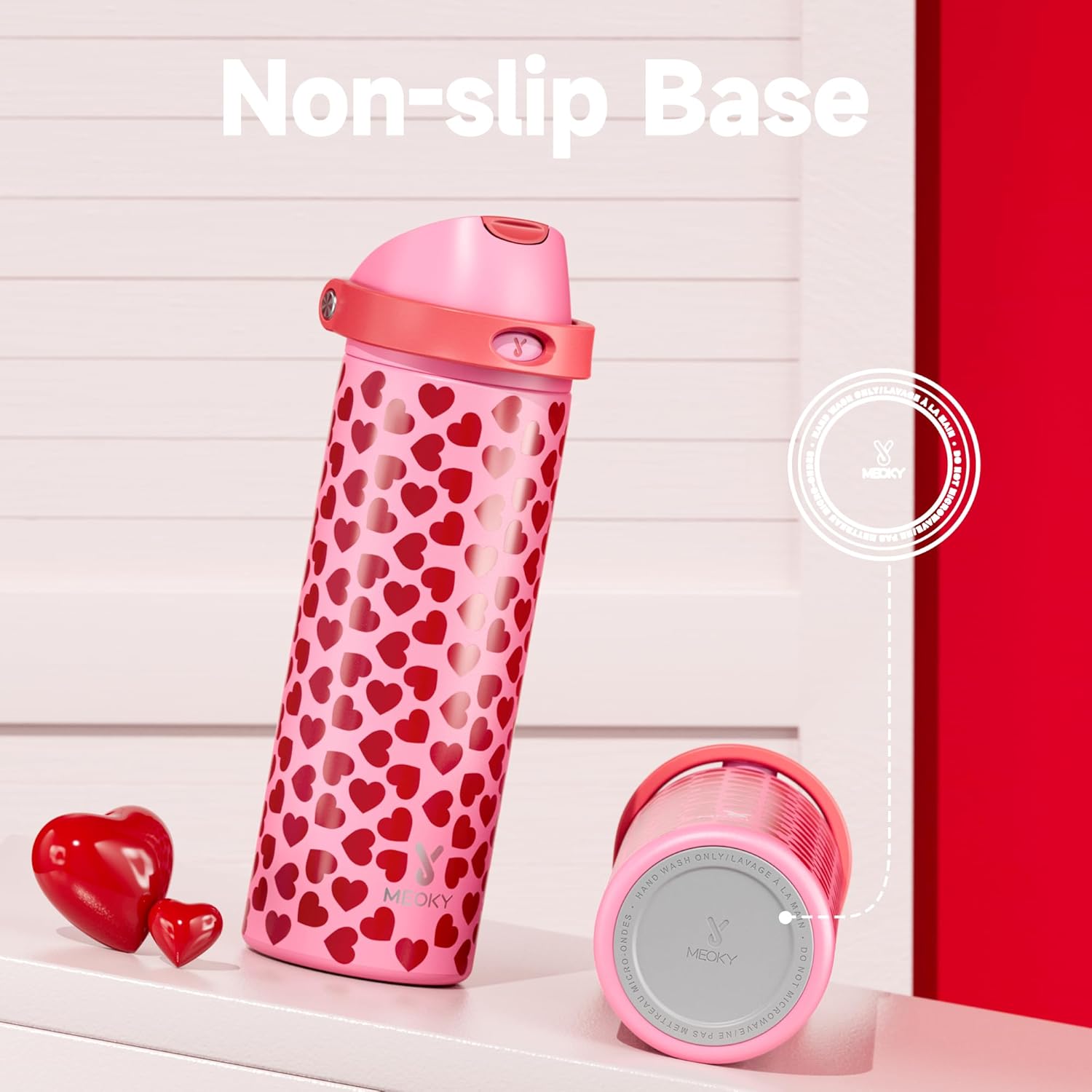 24 oz Valentine's Day Water Bottle: Meoky Stainless Steel Heart Water Bottle with 2-in-1 Straw and Spout Lid - Leak Proof, Fits in Car Cup Holder, Valentines Day Gifts for Her Women Wife Girls, Lovie - Image 7